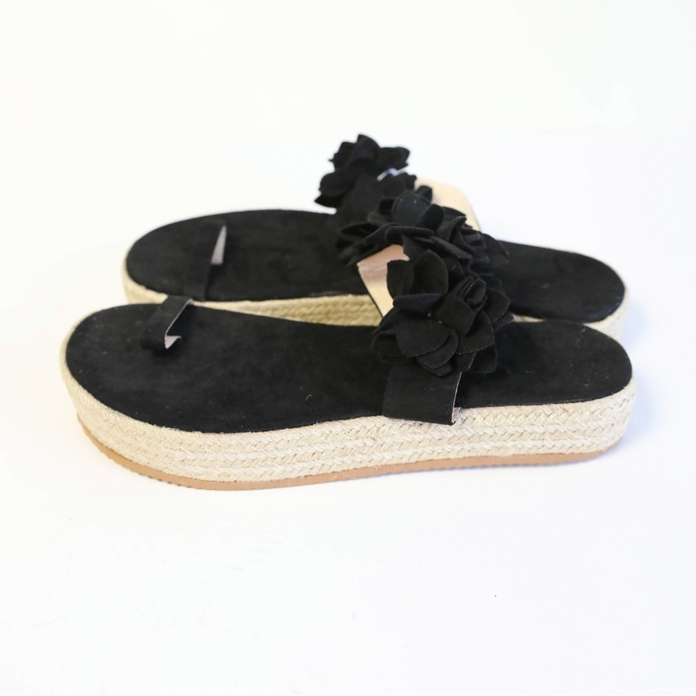 New black flower bow platform sandals open toe espadrilles summer resort straw